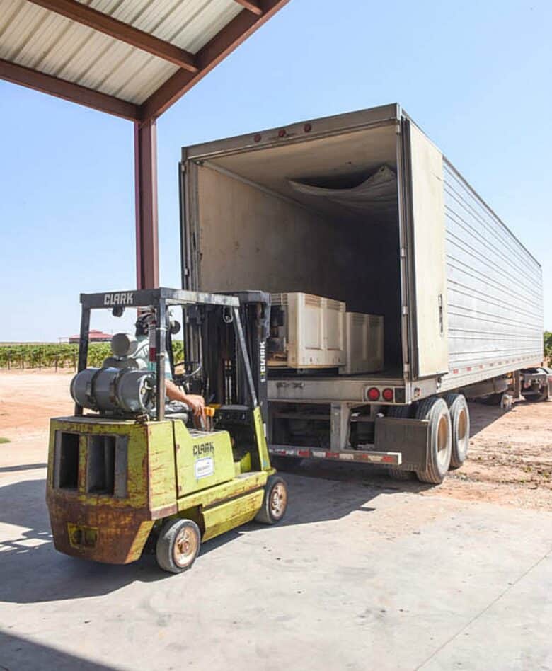 Loading semi with single stacked bins