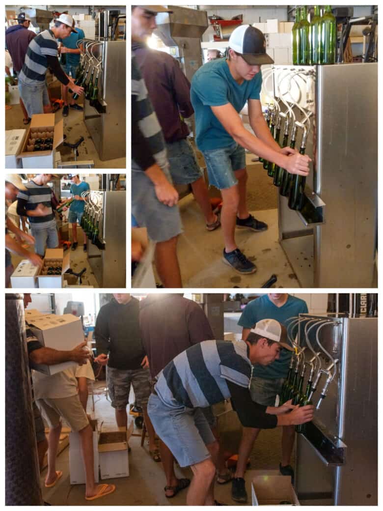 Bottling 2017 Vintage - the bottling station; changing out the bottles.