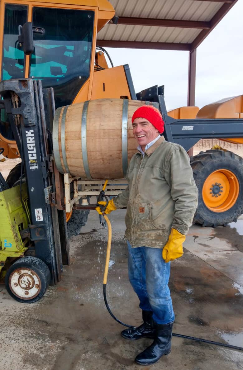 John steaming a barrel and laughing.