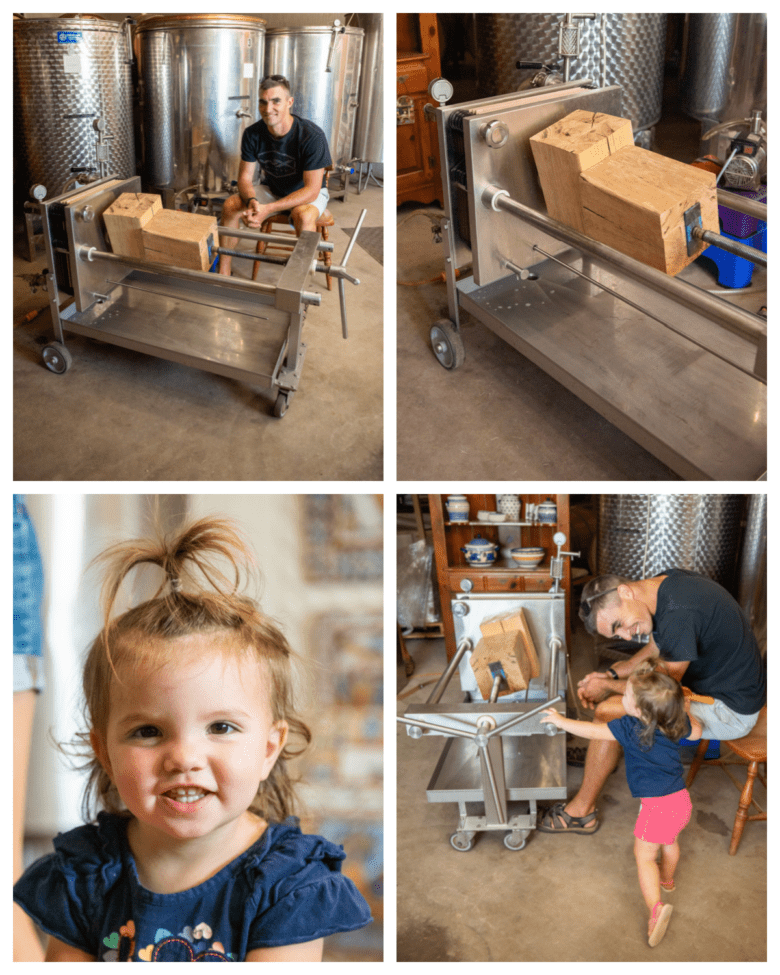 Bottling and Labeling Moscato 2019 - collage showing the filtering process.