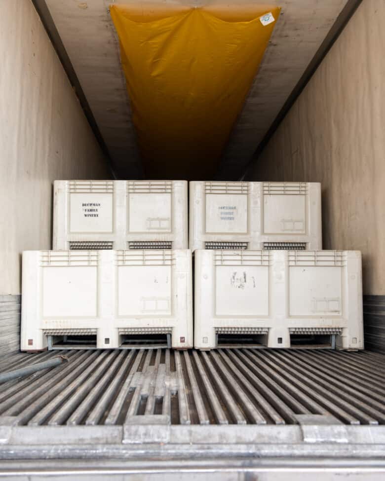  A reefer full of grape bins.