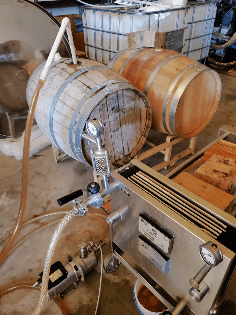 wine barrel and filter press