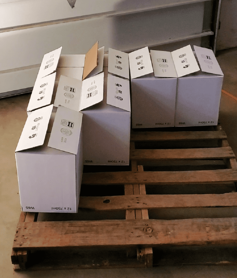 Roussanne 2018 is Bottled and Labeled - Pallet of wine cases.