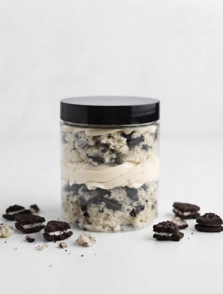 Cookies 'n Cream Cake Jar from The Market at Oswald Vineyard shown on a white table with white background.