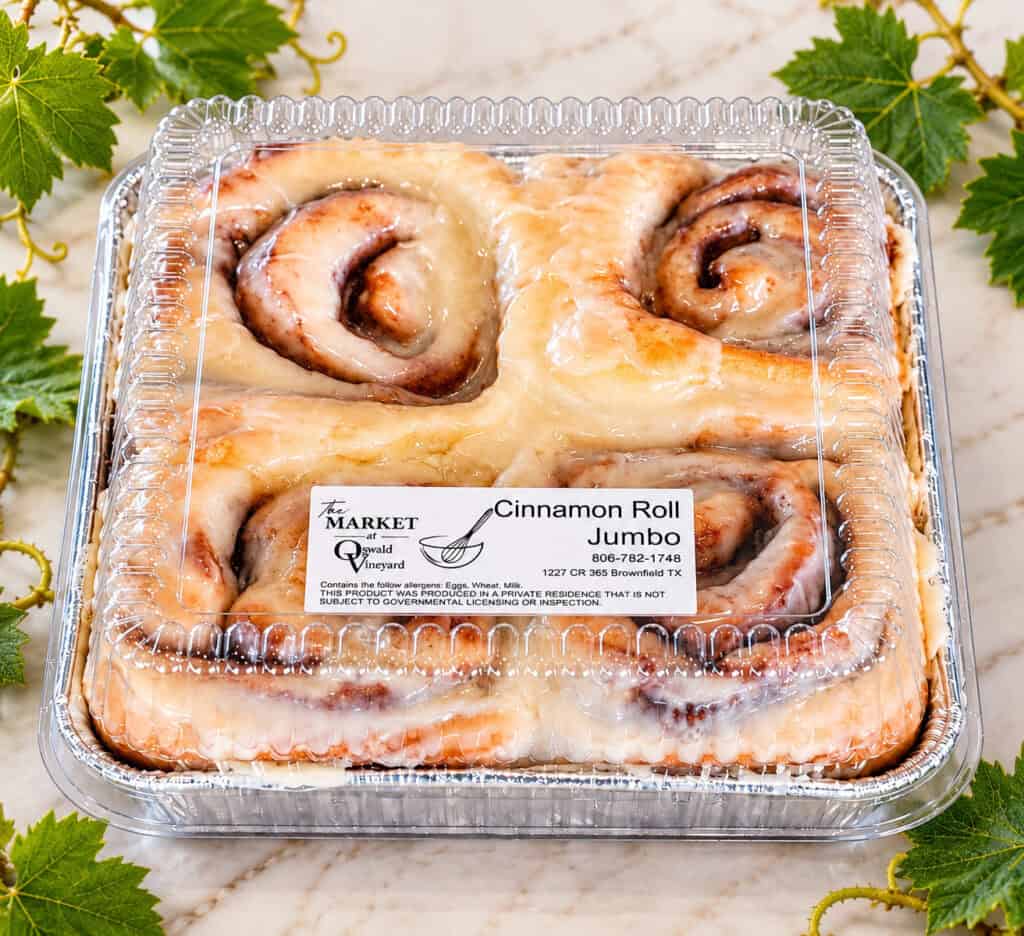 Cinnamon Rolls from The Market at Oswald Vineyard shown on a table.